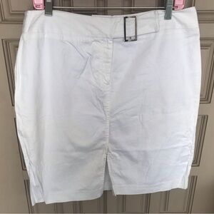 Nine and Company, white skirt, zip selfie belt slit, front cotton spandex sz12